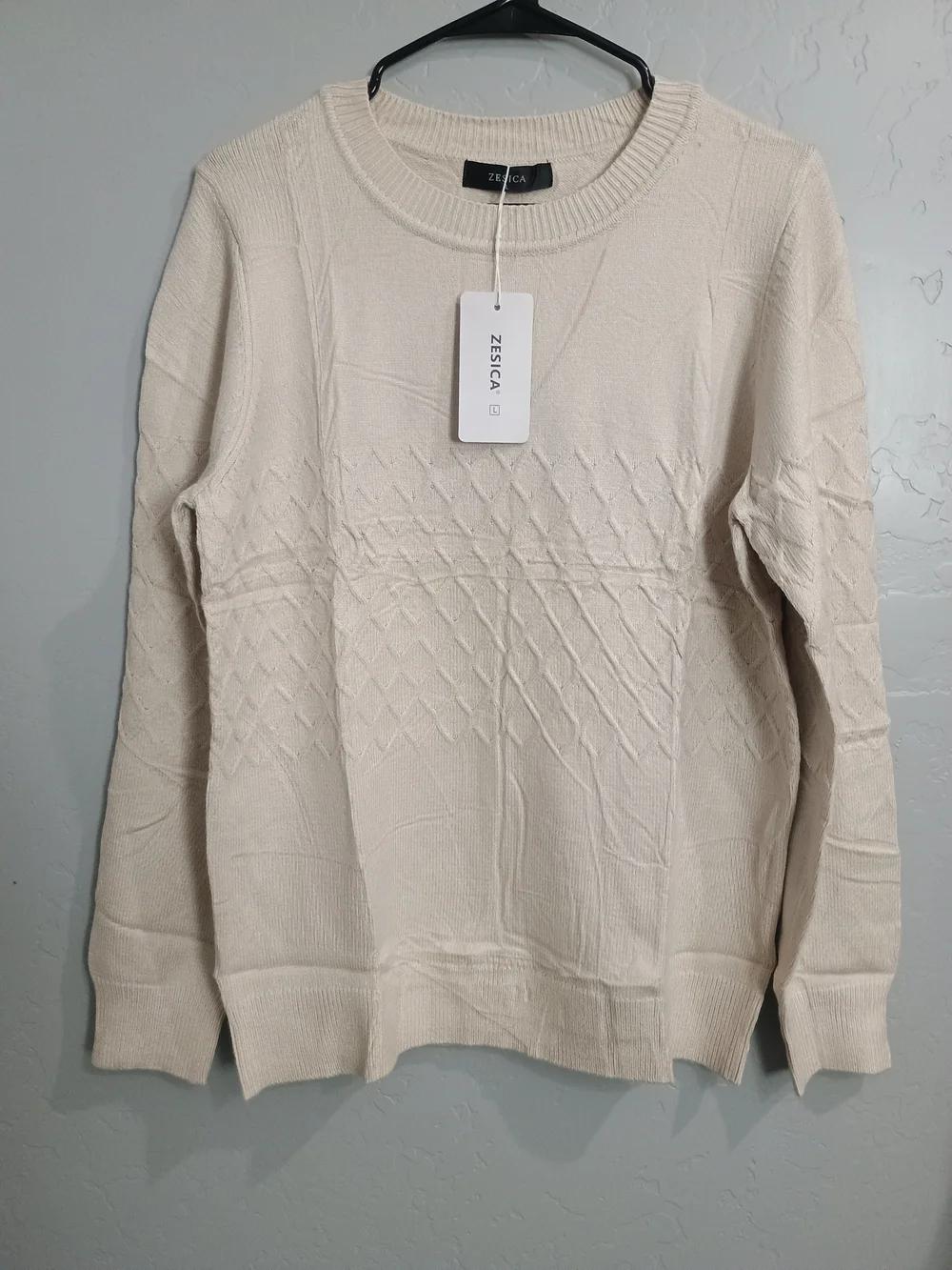 Zesica Cream Textured Crewneck Sweater